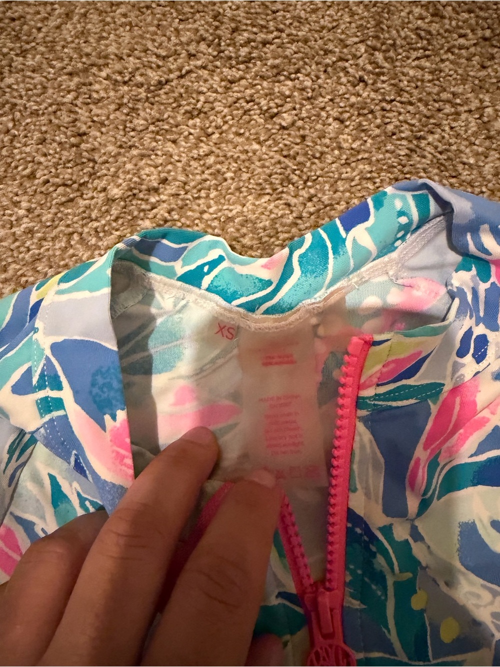 Lilly Pulitzer Blue Multi Floral Zip Rash Guard - Picture 2 of 3